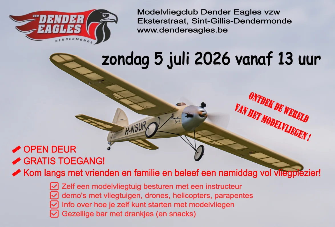 Affiche van de opendeurdag op zondag 5 juli 2026: ontdek de wereld van het modelvliegen