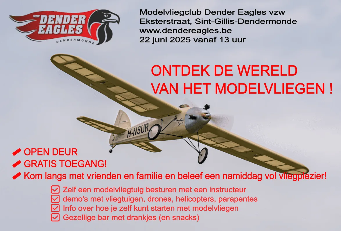Affiche van de opendeurdag: ontdek de wereld van het modelvliegen